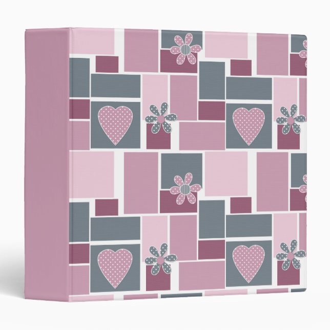 Pink gray brown patchwork of square patches  binder (Front/Spine)
