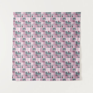 Pink gray brown patchwork of square patches tapestry