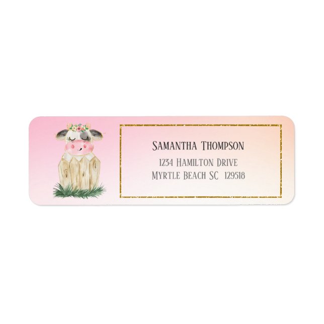Pink Gray Cow Fence Gold Glitter Address (Devant)