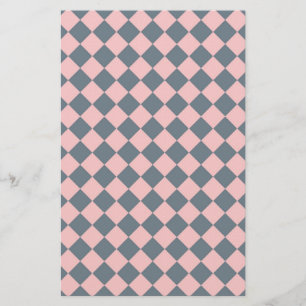 Pink Gray Diamond Harlequin Checker Pattern Stationery
