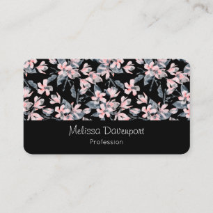 Pink & Gray Floral Watercolor Pattern Business Card