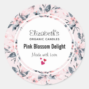 Pink & Gray Floral Watercolor Pattern Candle Soap Classic Round Sticker