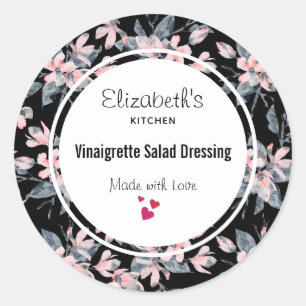 Pink & Gray Floral Watercolor Pattern Kitchen Classic Round Sticker