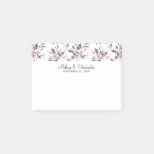 Pink & Gray Floral Watercolor Pattern Wedding Post-it Notes