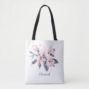 Pink & Gray Flowers Classy Watercolor Tote Bag