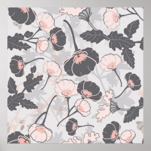Pink Gray Shadow Floral Pattern Poster