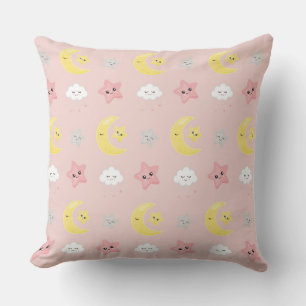 PINK GRAY YELLOW BABY ELEPHANTS MOONS STARS THROW PILLOW