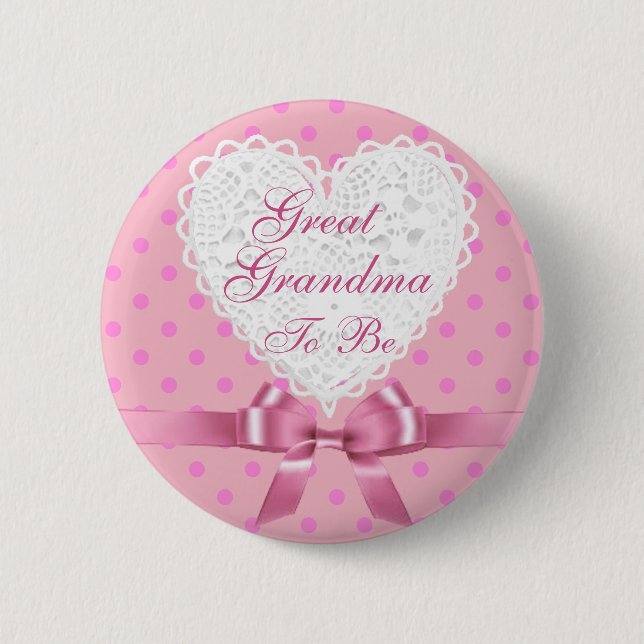Pink  Great Grandma to be Baby Shower Button (Front)