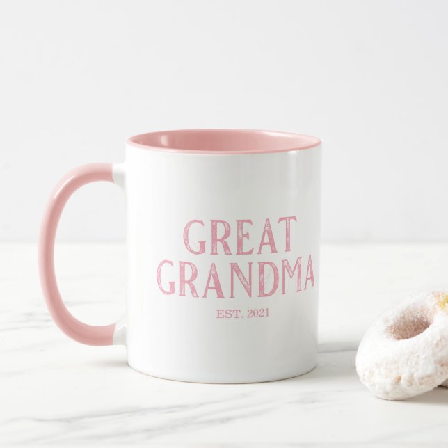 Pink Great Grandma Year Established Mug (With Donut)