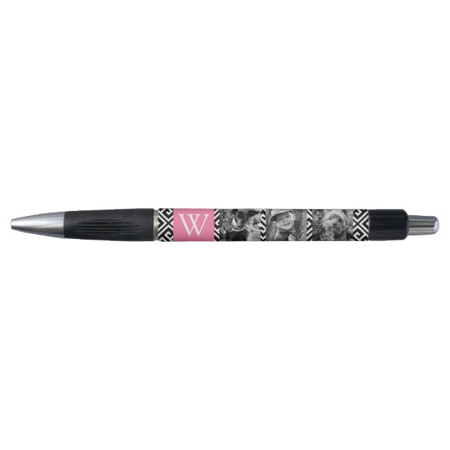 Pink Greek Key and Monogram Photo Collage Pen (Front)