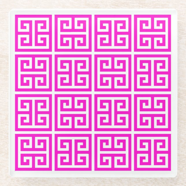 Pink Greek Key Coaster (Front)