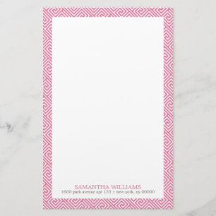 Pink Greek Key Pattern Stationery