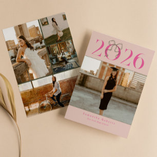 Pink Green 2026 Coquette Bow Photo Graduation Announcement