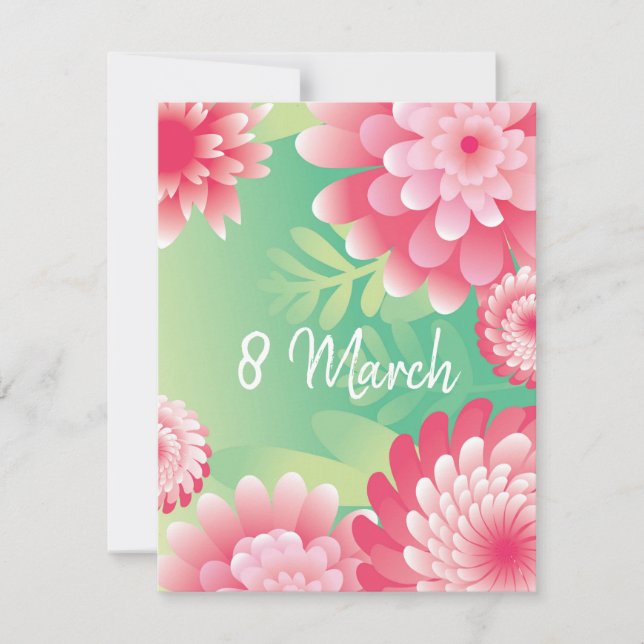 Pink green 8 March. Happy Women`s Mother`s Day. Invitation (Front)