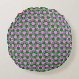 Pink Green Abstract Chequered Square Pattern Round Pillow