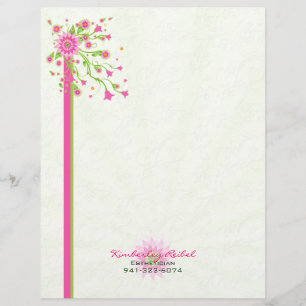 Pink & Green Abstract Floral Design-Light 2 Letterhead