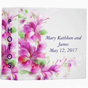 Pink & Green Abstract Floral Wedding Photo Album Binder