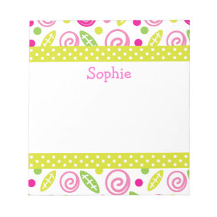 Pink & Green Abstract Flowers Personalized Notepad