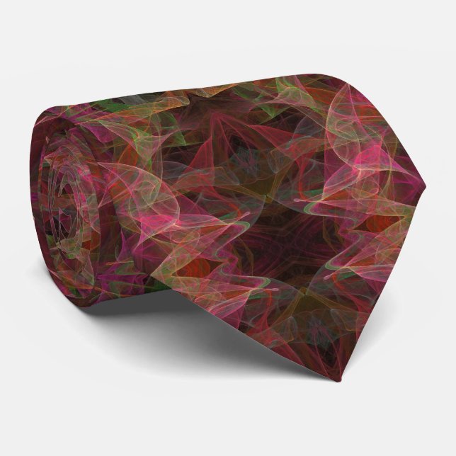 Pink, Green and Black Abstract Fractal Necktie (Rolled)