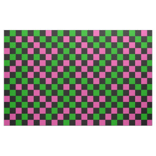 Pink Green And Black Chequered Pattern  Fabric