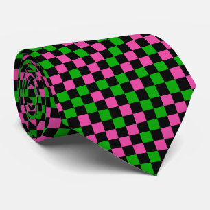 Pink Green And Black Chequered Pattern Tie