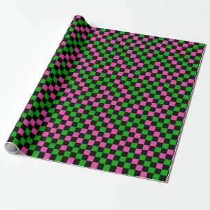 Pink Green And Black Chequered Pattern  Wrapping Paper