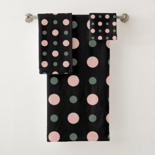 pink green and black dots bath towel set