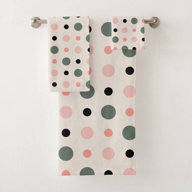 pink green and black dots bath towel set (Insitu)