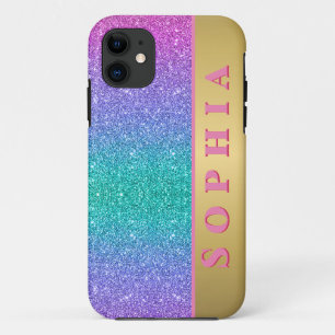Pink Green and Blue Color Glitter Gradient Texture iPhone 11 Case