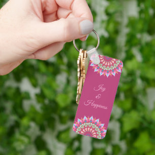 Pink, Green And Blue Flower Mandala Keychain