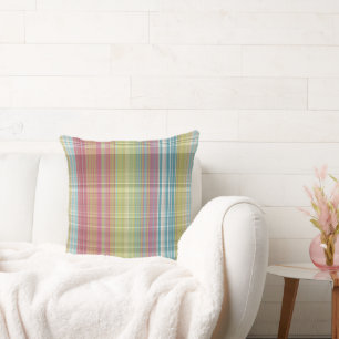 Pink, Green and blue Plaid Throw Pillow