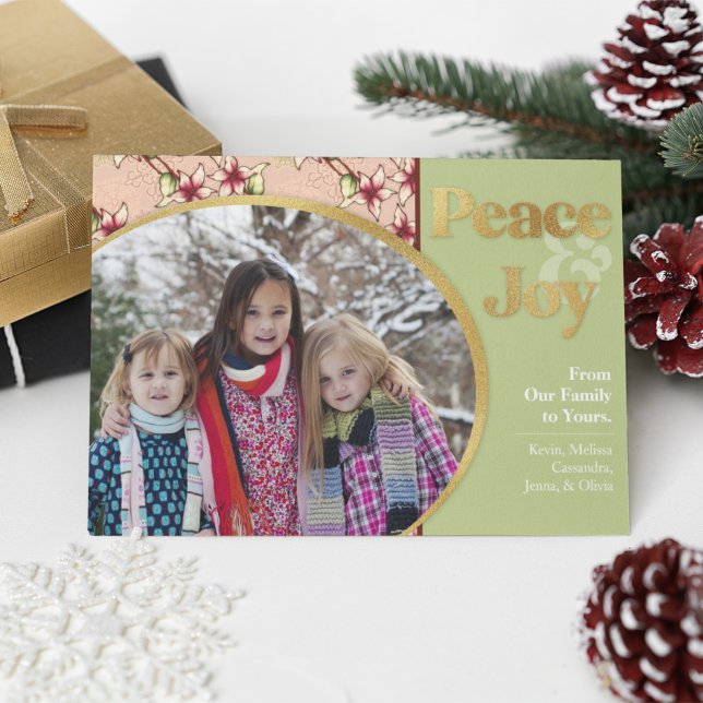 Pink, Green and Gold Poinsettia Photo Holiday Card (Pink, Green and Gold Poinsettia Photo Holiday Card)