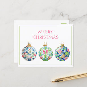 Pink Green and Navy Blue Chinoiserie Christmas Postcard