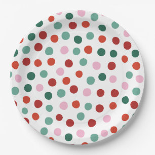 Pink, Green and Red Confetti Christmas Pattern Paper Plate