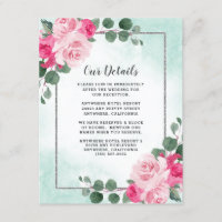 Pink Green and Silver Watercolor Floral Wedding