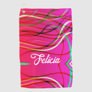 Pink, green and white chaotic wave lines golf towel