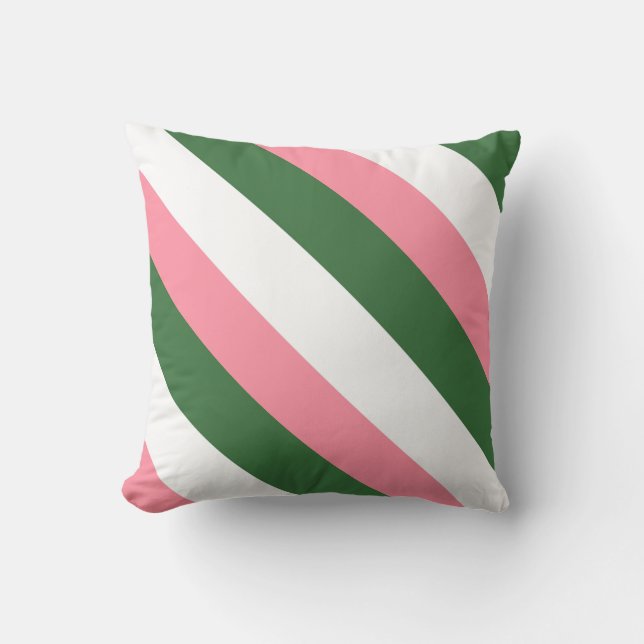 Pink, Green and White Stripes Throw Pillow (Front)