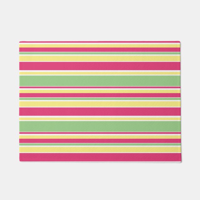 Pink, green and yellow stripes doormat (Front)