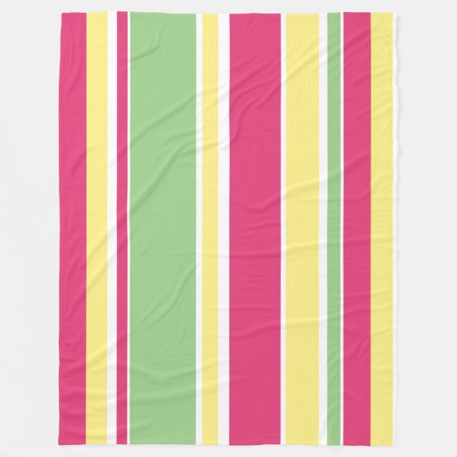 Pink, green and yellow stripes fleece blanket (Front)