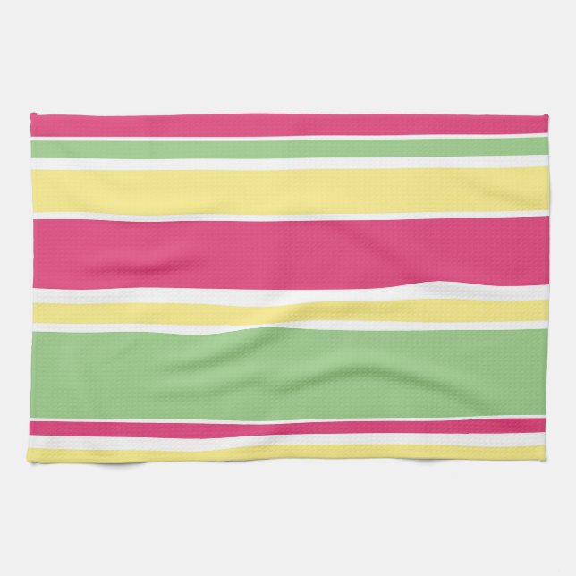 Pink, green and yellow stripes kitchen towel (Horizontal)