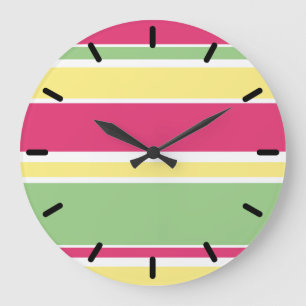 Pink, green and yellow stripes large clock