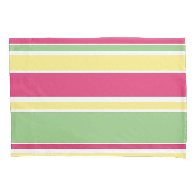 Pink, green and yellow stripes pillowcase (Front)