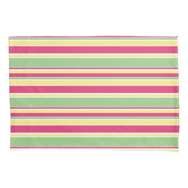Pink, green and yellow stripes pillowcase (Front)