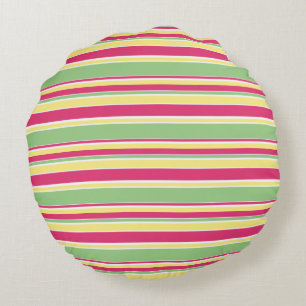 Pink, green and yellow stripes round pillow