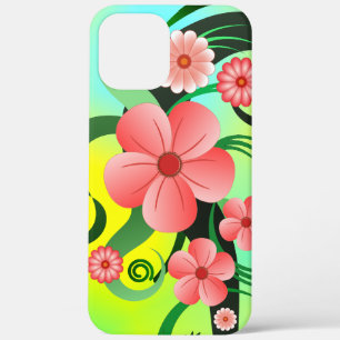 Pink Green and Yellow Tropical Hibiscus Floral iPhone 12 Pro Max Case