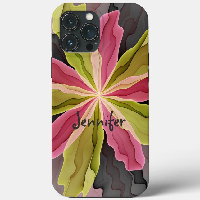Pink Green Anthracite Fantasy Flower Fractal Name Case-Mate iPhone Case (Back)