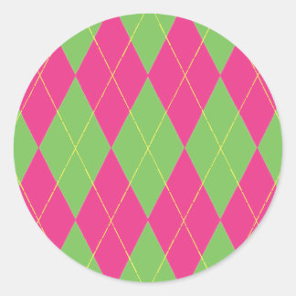 Pink & Green Argyle Classic Round Sticker