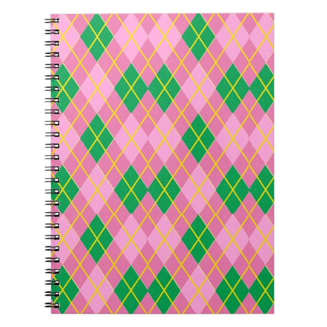 Pink & Green Argyle Notebook (Front)