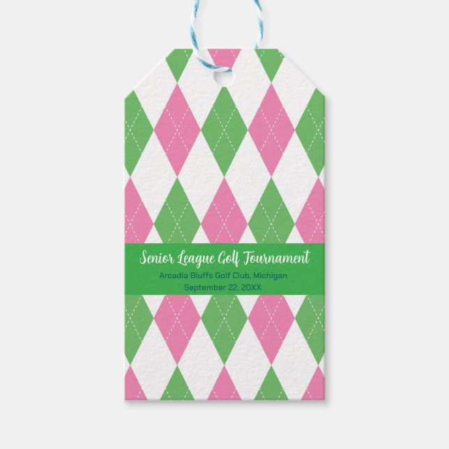 Pink & Green Argyle Pattern - Gift Tag (Front)