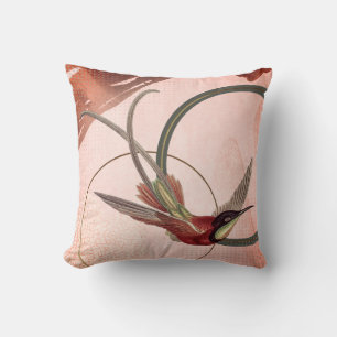 Pink & Green Artistic Hummingbird Design Throw Pillow